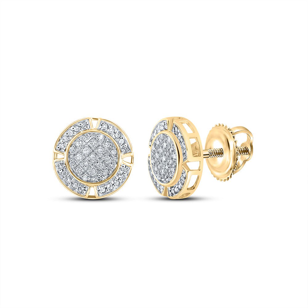 GND Men's Diamond Earrings 10kt Yellow Gold Mens Round Diamond Circle Earrings 1/5 Cttw