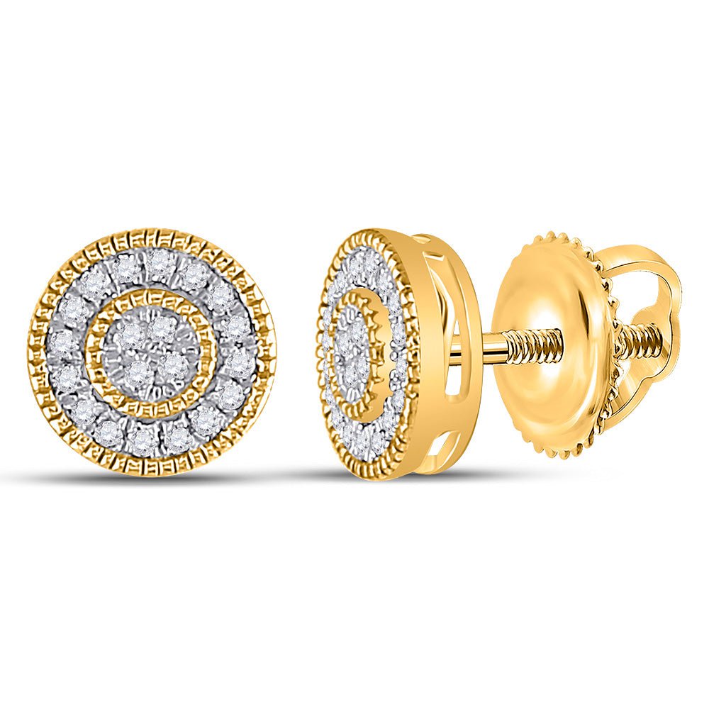 GND Men's Diamond Earrings 10kt Yellow Gold Mens Round Diamond Circle Earrings 1/8 Cttw
