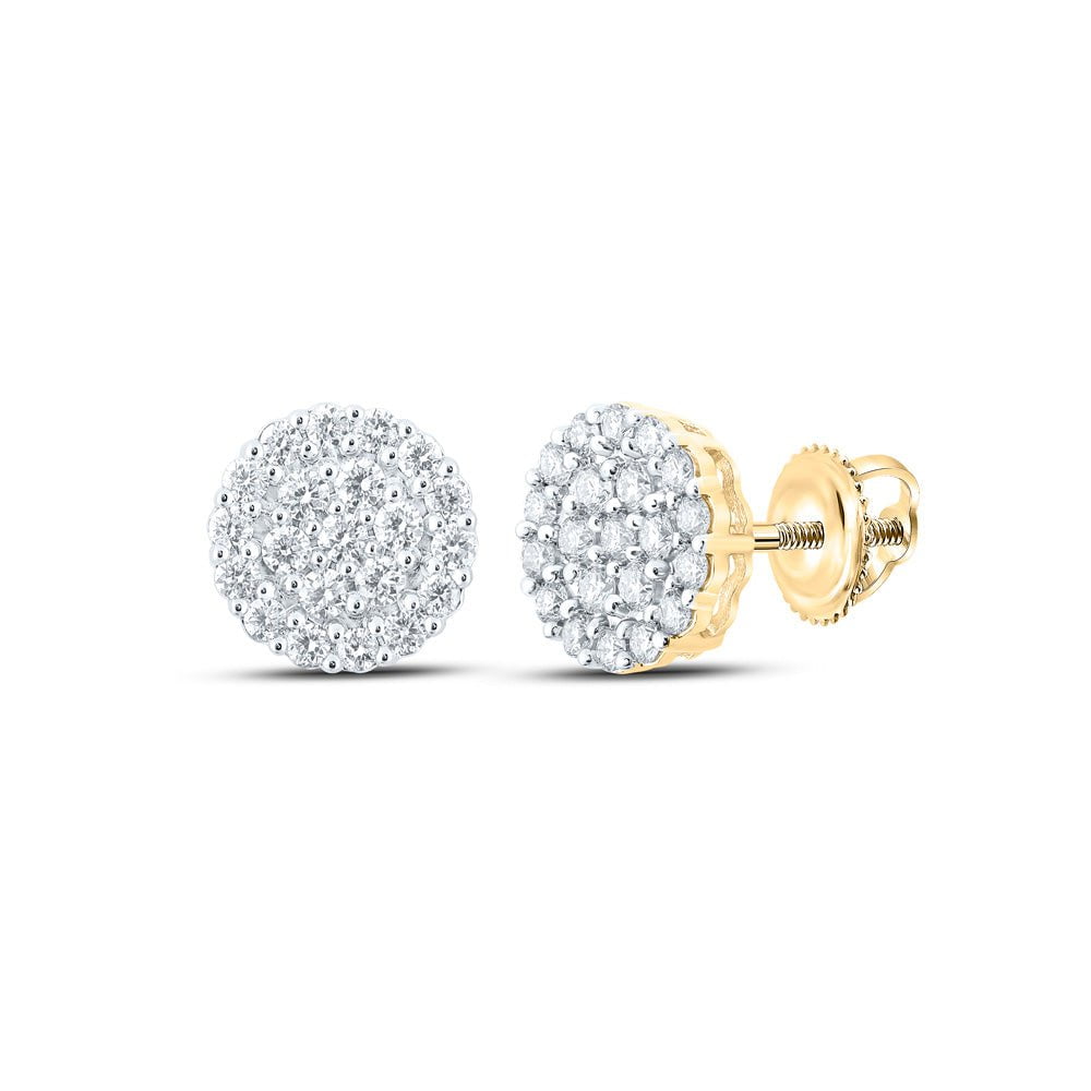 GND Men's Diamond Earrings 10kt Yellow Gold Mens Round Diamond Cluster Earrings 1-1/4 Cttw