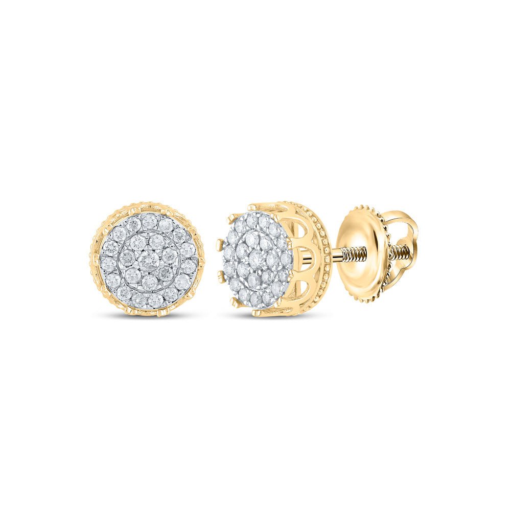 GND Men's Diamond Earrings 10kt Yellow Gold Mens Round Diamond Cluster Earrings 1/2 Cttw