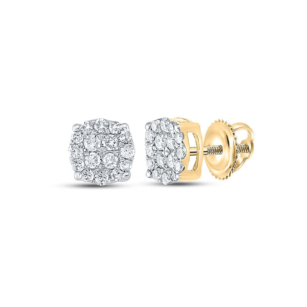 GND Men's Diamond Earrings 10kt Yellow Gold Mens Round Diamond Cluster Earrings 1/4 Cttw
