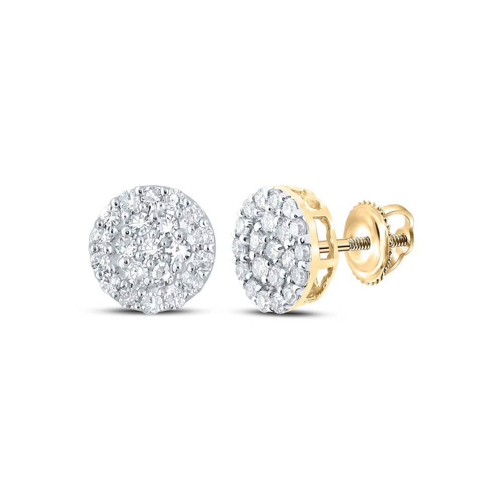 GND Men's Diamond Earrings 10kt Yellow Gold Mens Round Diamond Cluster Earrings 1/4 Cttw