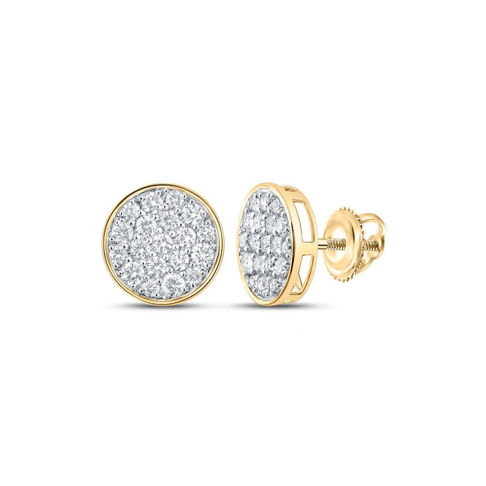 GND Men's Diamond Earrings 10kt Yellow Gold Mens Round Diamond Cluster Earrings 1 Cttw