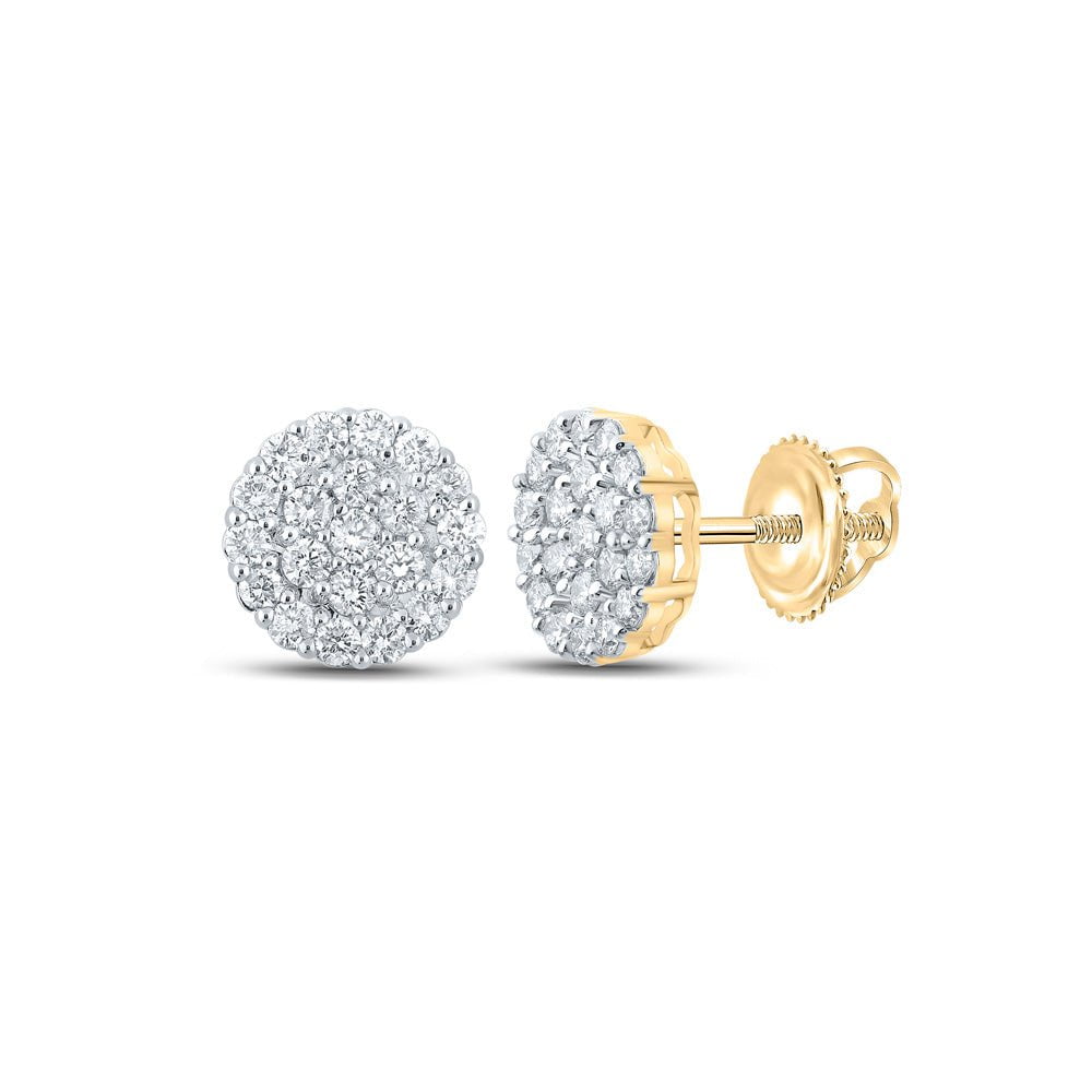 GND Men's Diamond Earrings 10kt Yellow Gold Mens Round Diamond Cluster Earrings 2-1/2 Cttw