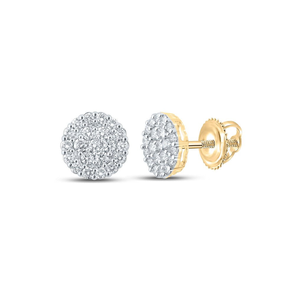 GND Men's Diamond Earrings 10kt Yellow Gold Mens Round Diamond Cluster Earrings 2-3/4 Cttw
