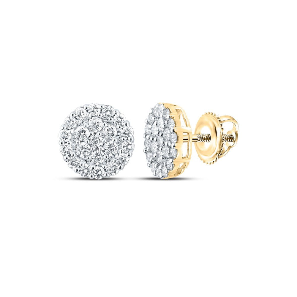 GND Men's Diamond Earrings 10kt Yellow Gold Mens Round Diamond Cluster Earrings 2 Cttw