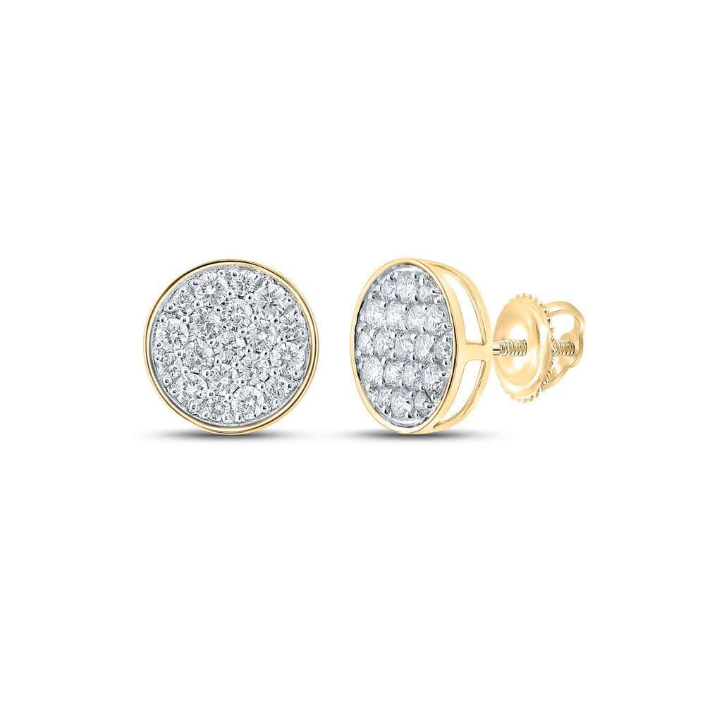 GND Men's Diamond Earrings 10kt Yellow Gold Mens Round Diamond Cluster Earrings 3/4 Cttw