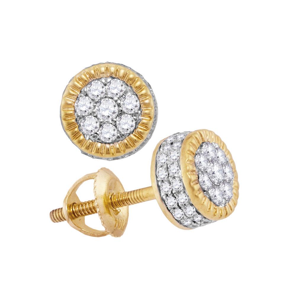 GND Men's Diamond Earrings 10kt Yellow Gold Mens Round Diamond Fluted Flower Cluster Stud Earrings 3/4 Cttw