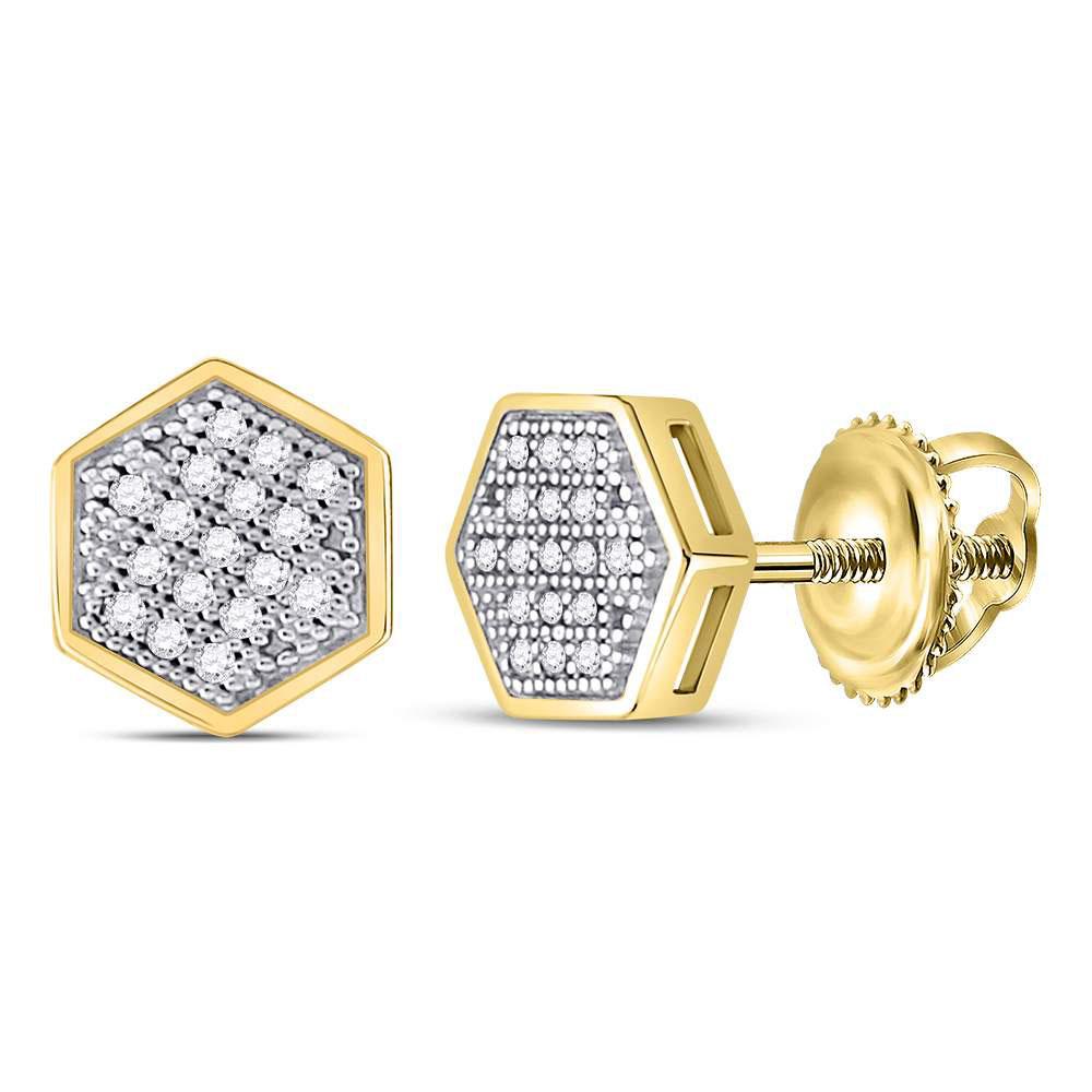 GND Men's Diamond Earrings 10kt Yellow Gold Mens Round Diamond Hexagon Earrings 1/10 Cttw