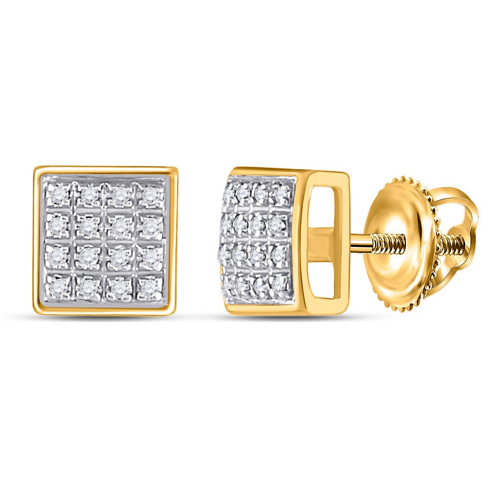 GND Men's Diamond Earrings 10kt Yellow Gold Mens Round Diamond Square Cluster Earrings 1/10 Cttw