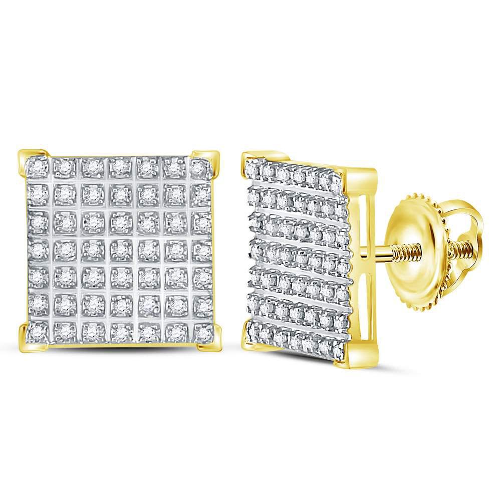 GND Men's Diamond Earrings 10kt Yellow Gold Mens Round Diamond Square Cluster Earrings 1/3 Cttw