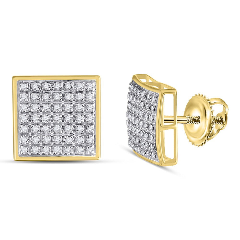 GND Men's Diamond Earrings 10kt Yellow Gold Mens Round Diamond Square Cluster Earrings 1/3 Cttw
