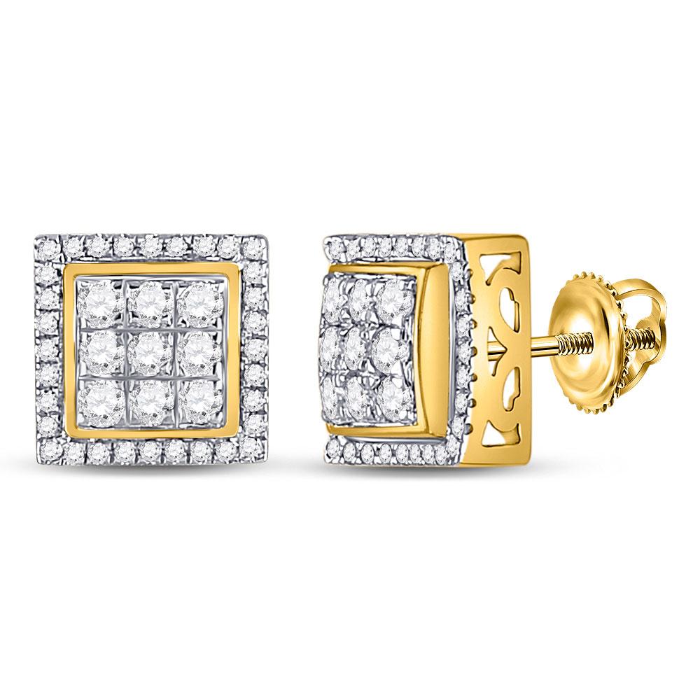 10kt Yellow Gold Mens Round Diamond Square Cluster Earrings 3/4 Cttw | Las  Villas Jewelry