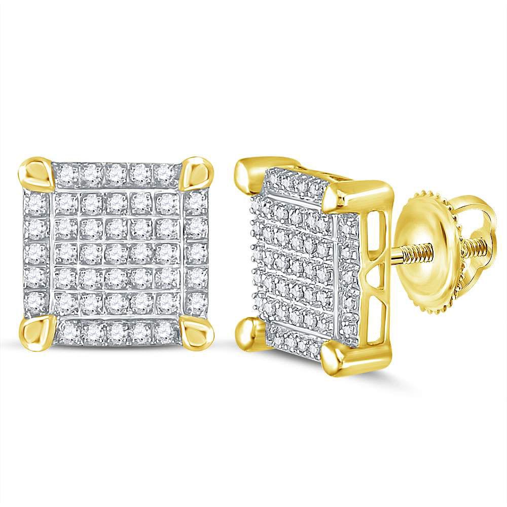 GND Men's Diamond Earrings 10kt Yellow Gold Mens Round Diamond Square Cluster Stud Earrings 1/4 Cttw
