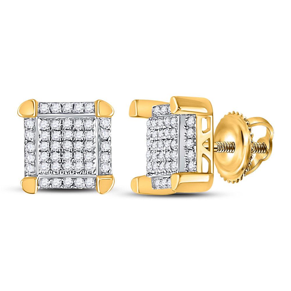 10kt Yellow Gold Mens Round Diamond Square Cluster Stud Earrings 1/6 C ...