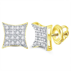GND Men's Diamond Earrings 10kt Yellow Gold Mens Round Diamond Square Earrings 1/10 Cttw