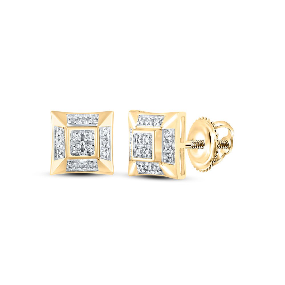 GND Men's Diamond Earrings 10kt Yellow Gold Mens Round Diamond Square Earrings 1/10 Cttw