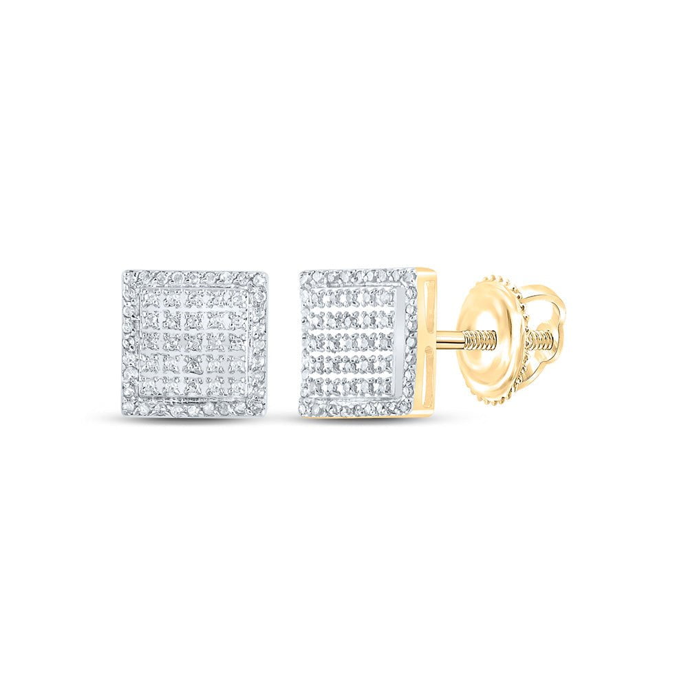 GND Men's Diamond Earrings 10kt Yellow Gold Mens Round Diamond Square Earrings 1/3 Cttw