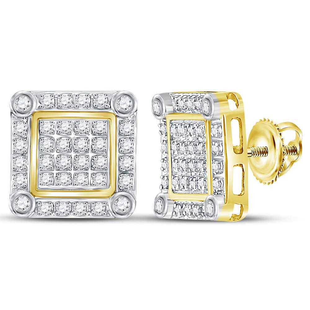 GND Men's Diamond Earrings 10kt Yellow Gold Mens Round Diamond Square Earrings 1/4 Cttw