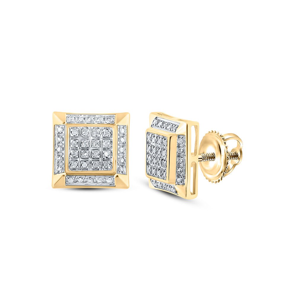 GND Men's Diamond Earrings 10kt Yellow Gold Mens Round Diamond Square Earrings 1/5 Cttw