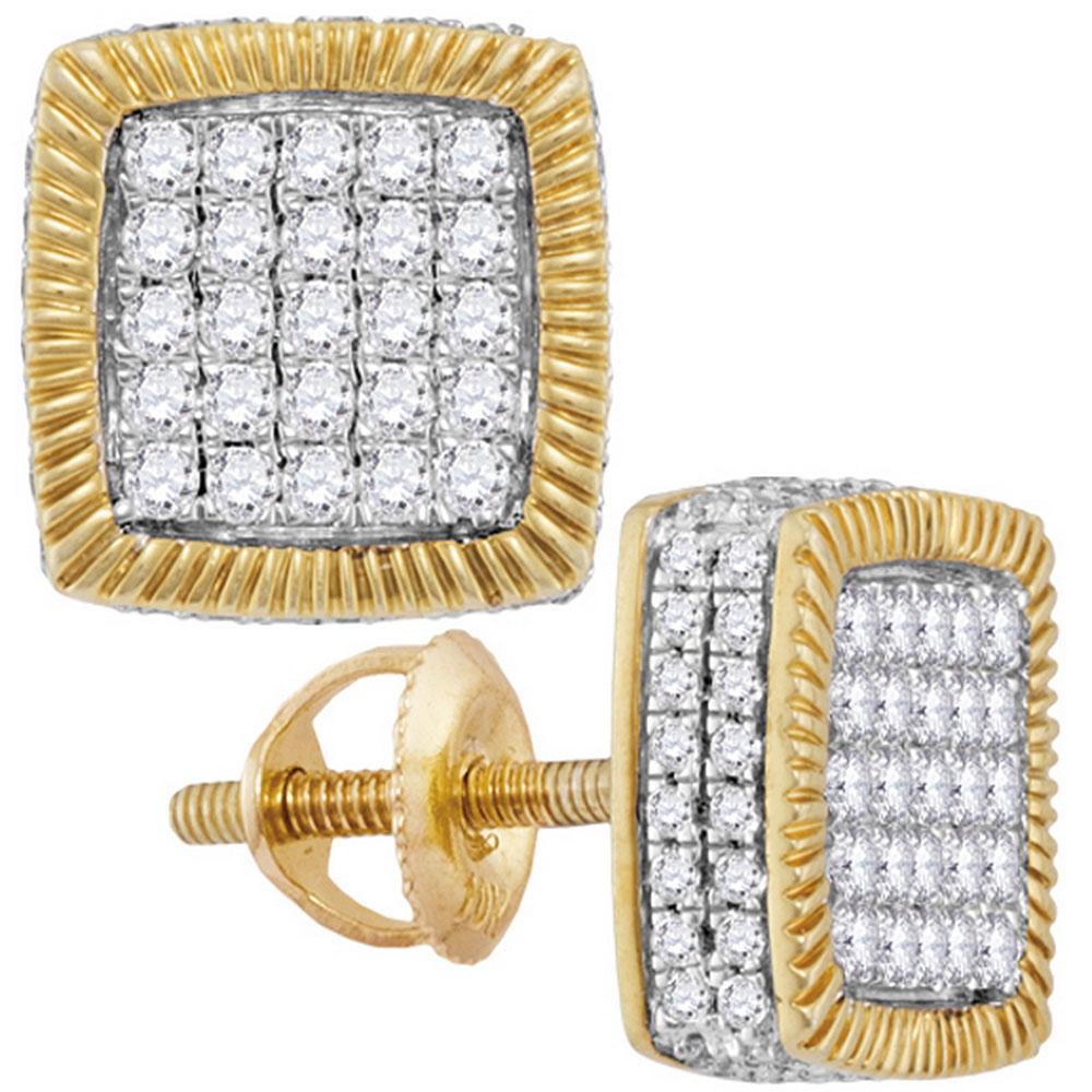 GND Men's Diamond Earrings 10kt Yellow Gold Mens Round Diamond Square Fluted Cluster Earrings 7/8 Cttw