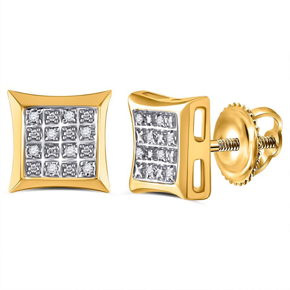 GND Men's Diamond Earrings 10kt Yellow Gold Mens Round Diamond Square Kite Cluster Earrings .03 Cttw