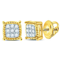 GND Men's Diamond Earrings 10kt Yellow Gold Mens Round Diamond Square Milgrain Cluster Earrings 1/10 Cttw