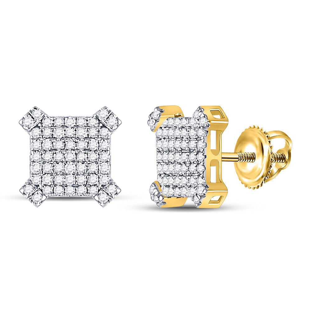 GND Men's Diamond Earrings 10kt Yellow Gold Mens Round Diamond Squared Cluster Earrings 3/4 Cttw