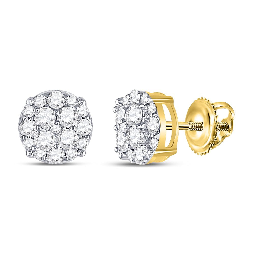 GND Men's Diamond Earrings 10kt Yellow Gold Womens Round Diamond Cluster Earrings 1/3 Cttw