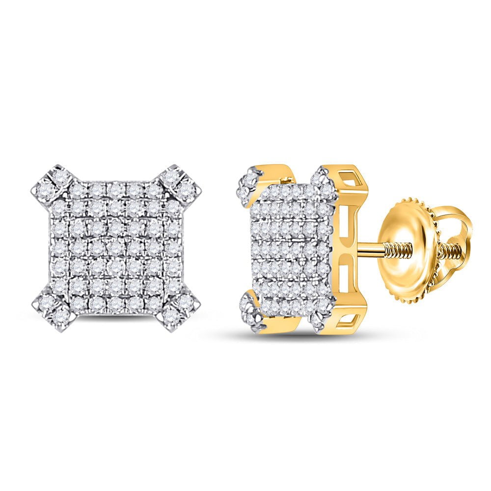 GND Men's Diamond Earrings 14kt Yellow Gold Mens Round Diamond Square Earrings 1/2 Cttw
