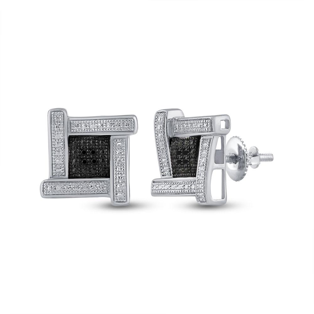 GND Men's Diamond Earrings Sterling Silver Mens Round Black Color Enhanced Diamond Square Earrings .03 Cttw