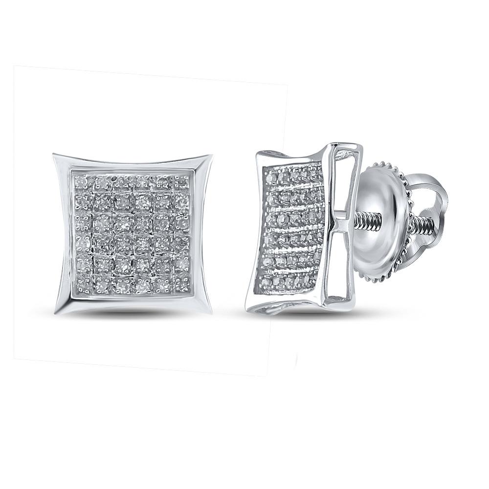 GND Men's Diamond Earrings Sterling Silver Mens Round Diamond Kite Square Earrings 1/4 Cttw