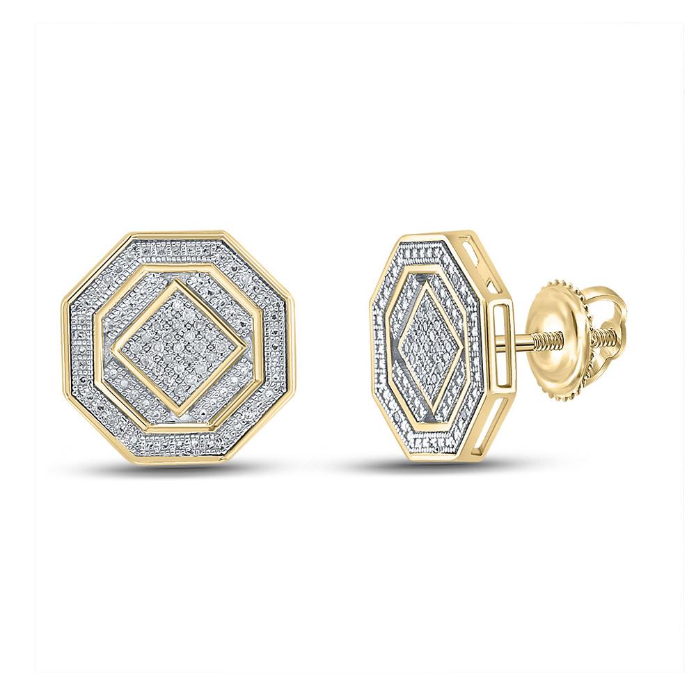 GND Men's Diamond Earrings Sterling Silver Mens Round Diamond Octagon Cluster Stud Earrings 1/6 Cttw