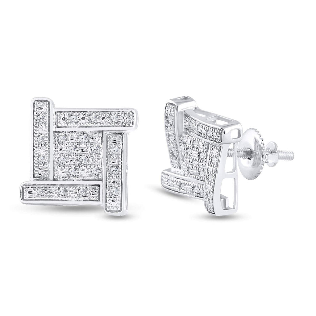 GND Men's Diamond Earrings Sterling Silver Mens Round Diamond Square Earrings 1/8 Cttw