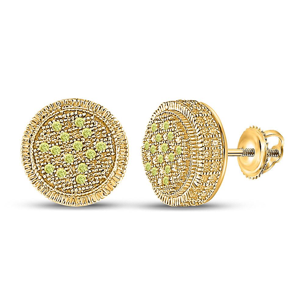 GND Men's Diamond Earrings Sterling Silver Mens Round Yellow Color Enhanced Diamond Cluster Earrings 1/10 Cttw