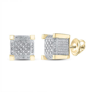 GND Men's Diamond Earrings Yellow-tone Sterling Silver Mens Round Diamond 3D Cube Square Earrings 1/5 Cttw