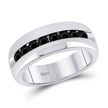 GND Men's Diamond Fashion Ring 10kt White Gold Mens Round Black Color Enhanced Diamond Fashion Band 1 Cttw