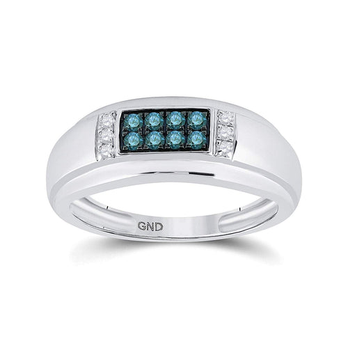 GND Men's Diamond Fashion Ring 10kt White Gold Mens Round Blue Color Enhanced Diamond Band Ring 1/3 Cttw