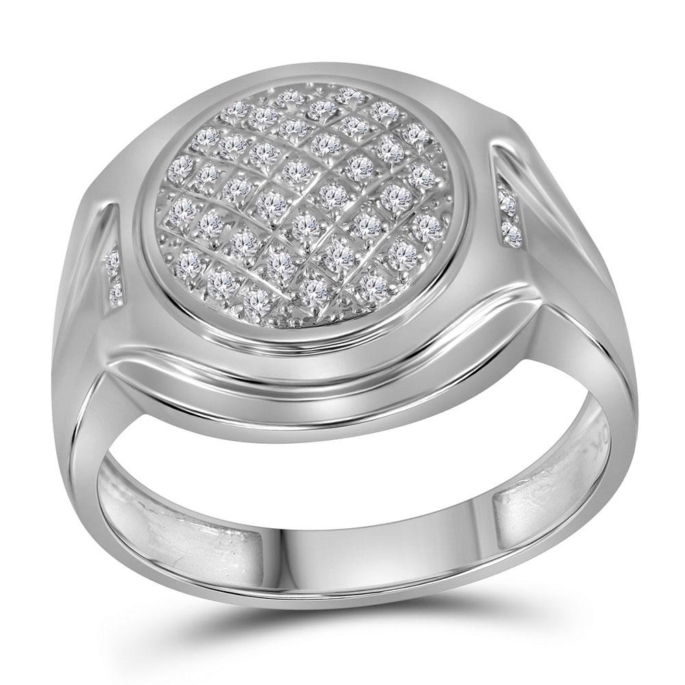 GND Men's Diamond Fashion Ring 10kt White Gold Mens Round Diamond Circle Cluster Fashion Ring 1/3 Cttw