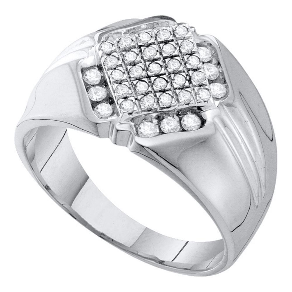 GND Men's Diamond Fashion Ring 10kt White Gold Mens Round Diamond Diagonal Square Cluster Ring 1/2 Cttw
