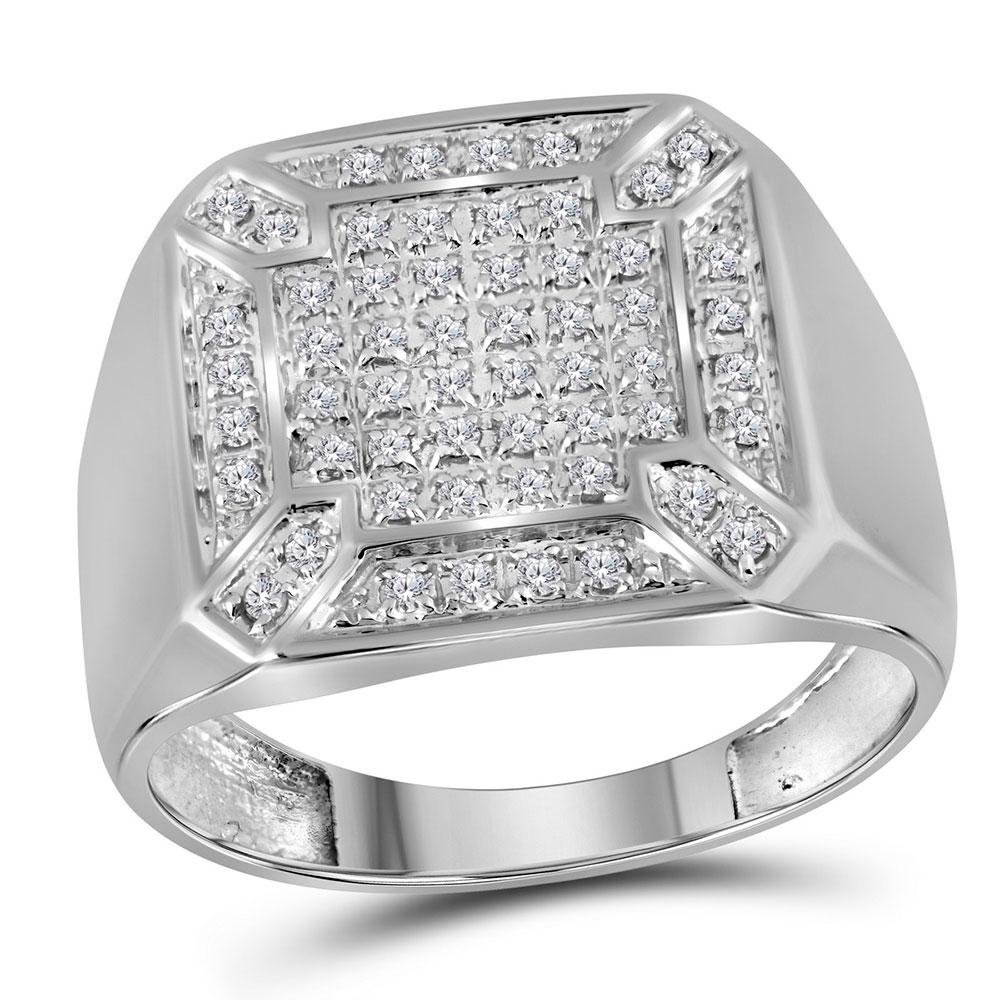 GND Men's Diamond Fashion Ring 10kt White Gold Mens Round Diamond Square Cluster Ring 1/3 Cttw