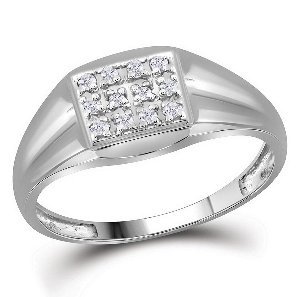 GND Men's Diamond Fashion Ring 10kt White Gold Mens Round Diamond Square Cluster Ring 1/8 Cttw