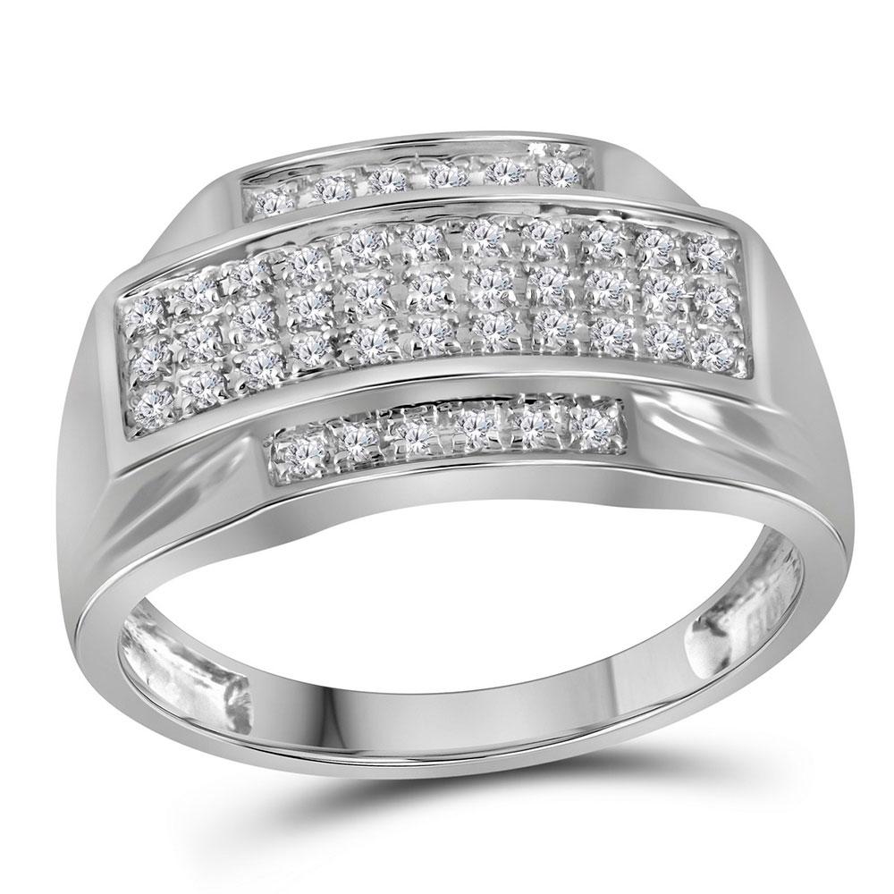 GND Men's Diamond Fashion Ring 10kt White Gold Mens Round Pave-set Diamond Rectangle Cluster Ring 1/3 Cttw