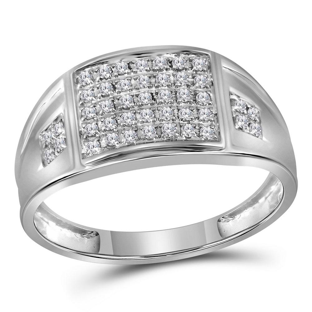 GND Men's Diamond Fashion Ring 10kt White Gold Mens Round Prong-set Diamond Square Cluster Ring 1/4 Cttw