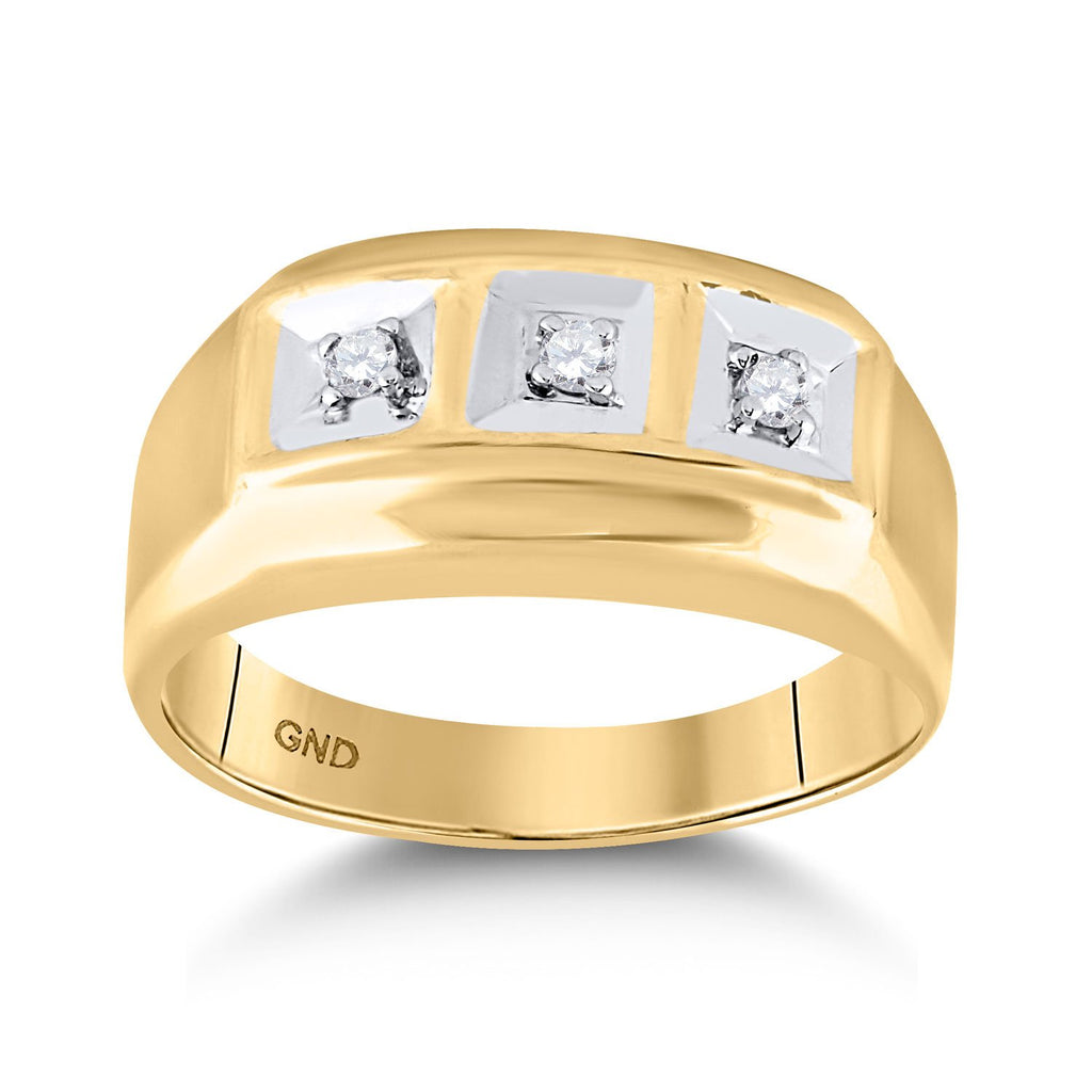GND Men's Diamond Fashion Ring 10kt Yellow Gold Mens Round Diamond 3-stone Ring 1/10 Cttw