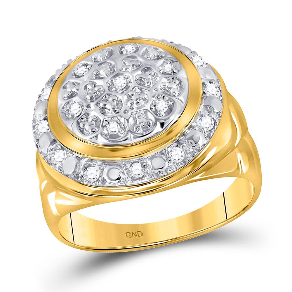 GND Men's Diamond Fashion Ring 10kt Yellow Gold Mens Round Diamond Circle Cluster Ring 1/4 Cttw