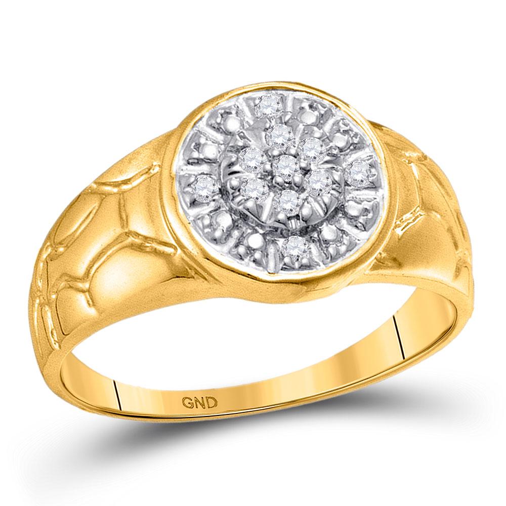 GND Men's Diamond Fashion Ring 10kt Yellow Gold Mens Round Diamond Cluster Nugget Ring 1/8 Cttw