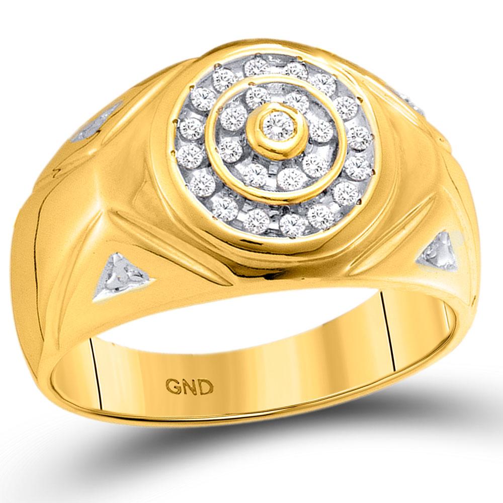 GND Men's Diamond Fashion Ring 10kt Yellow Gold Mens Round Diamond Concentric Circle Cluster Ring 1/4 Cttw