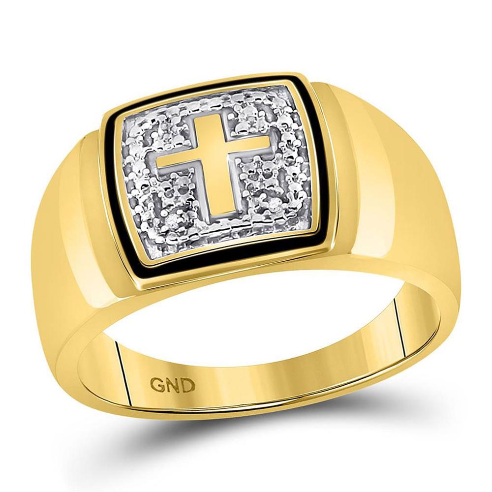 GND Men's Diamond Fashion Ring 10kt Yellow Gold Mens Round Diamond Cross Band Ring .02 Cttw