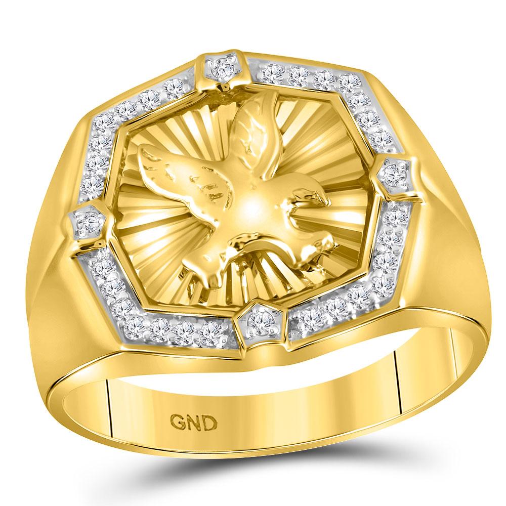 GND Men's Diamond Fashion Ring 10kt Yellow Gold Mens Round Diamond Eagle Cluster Ring 1/4 Cttw